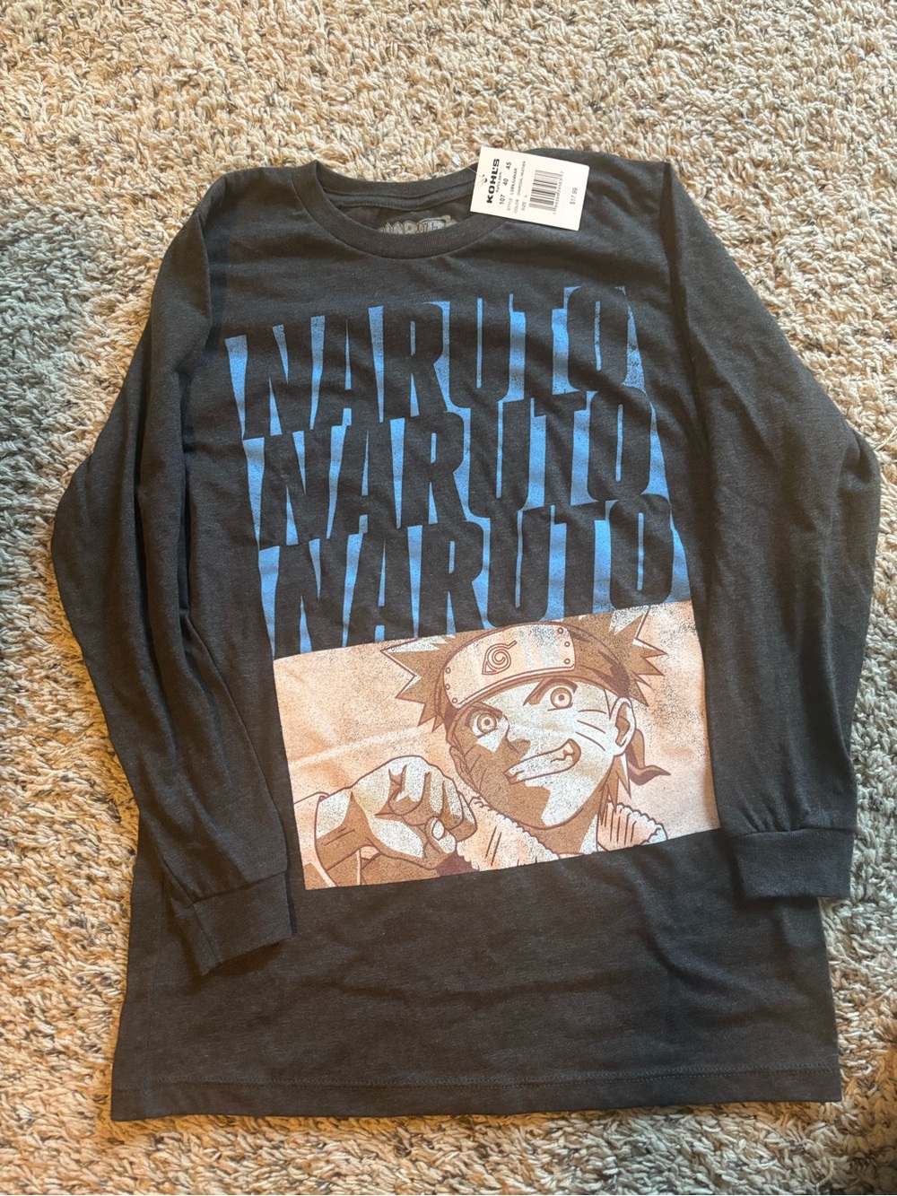 Naruto Shippuden Boys Long Sleeve Graphic T-Shirt Black Size L 10/12 or XL 14/16